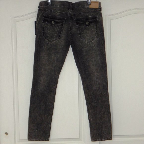 NWT Men TRUE RELIGION GENO RELAXED SLIM FLAP Acid Wash Grey Velour Jeans 38 x 33 - Picture 6 of 8